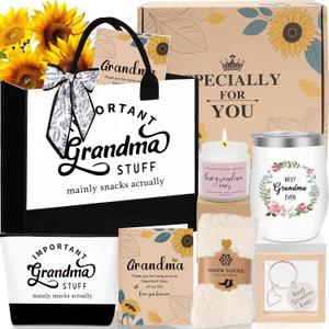 Awfrky Grandma Gifts for Grandma Birthday Gifts, Unique New Grandmother Gift from Grandkids, Gigi Gift for Grandmas, Best Grandmas Presents Tote Bag Makeup Bag for Christmas Mothers Day