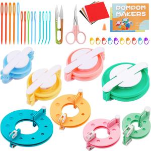 FTEVEN 41Pcs Pom Pom Maker Kit, 8 Size Pompom Maker Tools Set with Warped Head Scissor and Instruction, Used for Fluff Ball Weave DIY Crochet Knitting, Pom Pom Maker for Yarn Knitting Craft Project (color2)