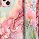 CASEFIV Compatible with iPhone 13 Case, Marble Pattern 3 in 1 Heavy Duty Shockproof Full Body Rugged Hard PC+Soft Silicone Drop Protective Girls Women Cover for iPhone 13 6.1 inch 2021, Rose Gold