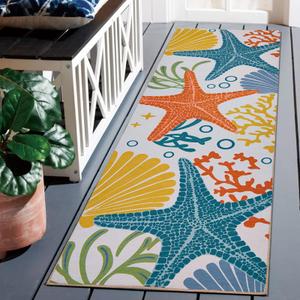 2' x 6' Washable Indoor Outdoor Runner Rug for Hallway, Kitchen, Outdoor, Stain Resistant, Easy Clean, Orange Coastal Runner Rug for Indoor, Patio, Deck, Porch, Kitchen, Hallway, Laundry Room