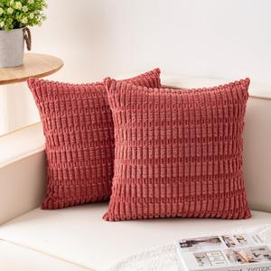 Aegero Pack of 2 Corduroy Decorative Throw Pillow Covers 20x20 InchSoft Boho Striped Pillow Covers Modern Farmhouse Home Decor for Sofa Living Room Couch BedCranberry Red