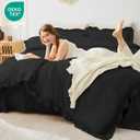 FUANNA Queen Comforter Set Black, 3 Pieces Ruffle Queen Bed Set, Fluffy Bed in a Bag Queen for All Seasons, Shabby Chic Bedding Comforter Sets with 1 Lightweight Comforter & 2 Pillowshams