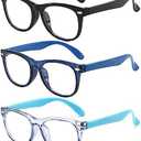FANNYGO 3 Pack Kid Blue Light Glasses For Kids Girls Boys Computer Blue Light Kids Glasses Clear Glasses Age 3-9 (Black + Dark blue + Light blue)