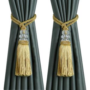 Curtain Tiebacks with Tassel, Outdoor Elegant Decorative Curtain Holdback,Modern Rope Window Curtain Ties Backs for Draperies 2 Pack (2, Gold)