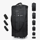 Expandable Foldable Luggage, 42'' Suitcase With Spinner Wheels, Rolling Duffle Bag with Wheels and Handle, Collapsible Luggage With 2 Handle Wrap and 2Fixing Straps1Shoulder Strap (Jet Black)