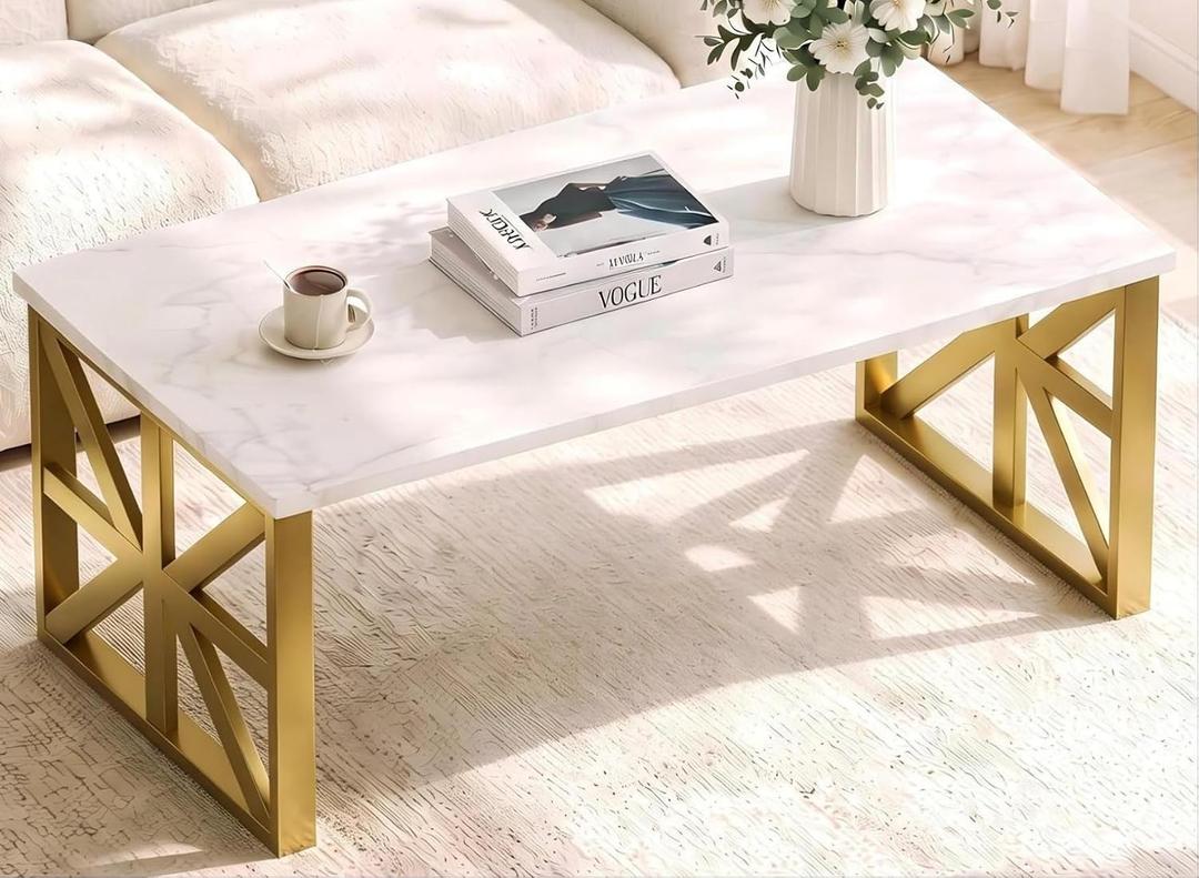 Coffee Tables for Living Room, Marble Coffee Table Modern White, Asterisk-like