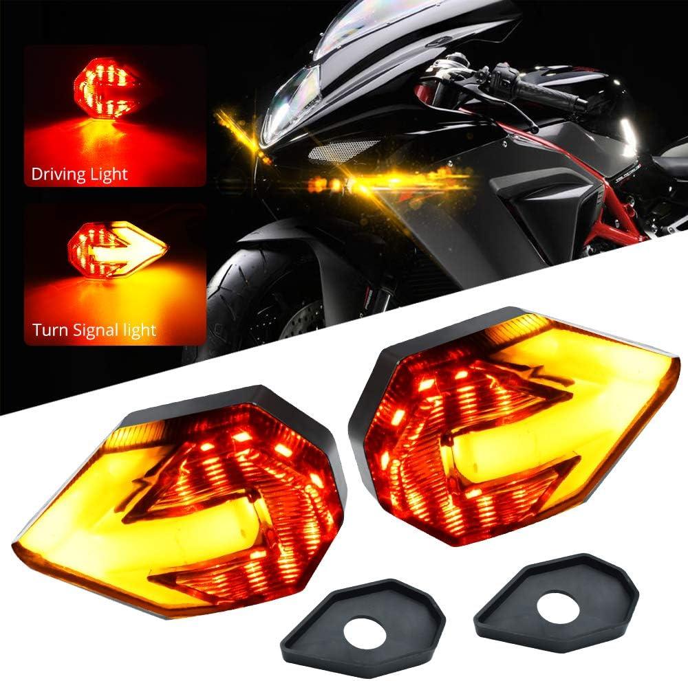 Motorcycle Turn Signal LED Lights 21 SMD LEDs Arrow Amber Bilnker & Red DRL Brake LED Indicator Waterproof for Motorcycle Motorbike.2-Pack.(Red/Amber)