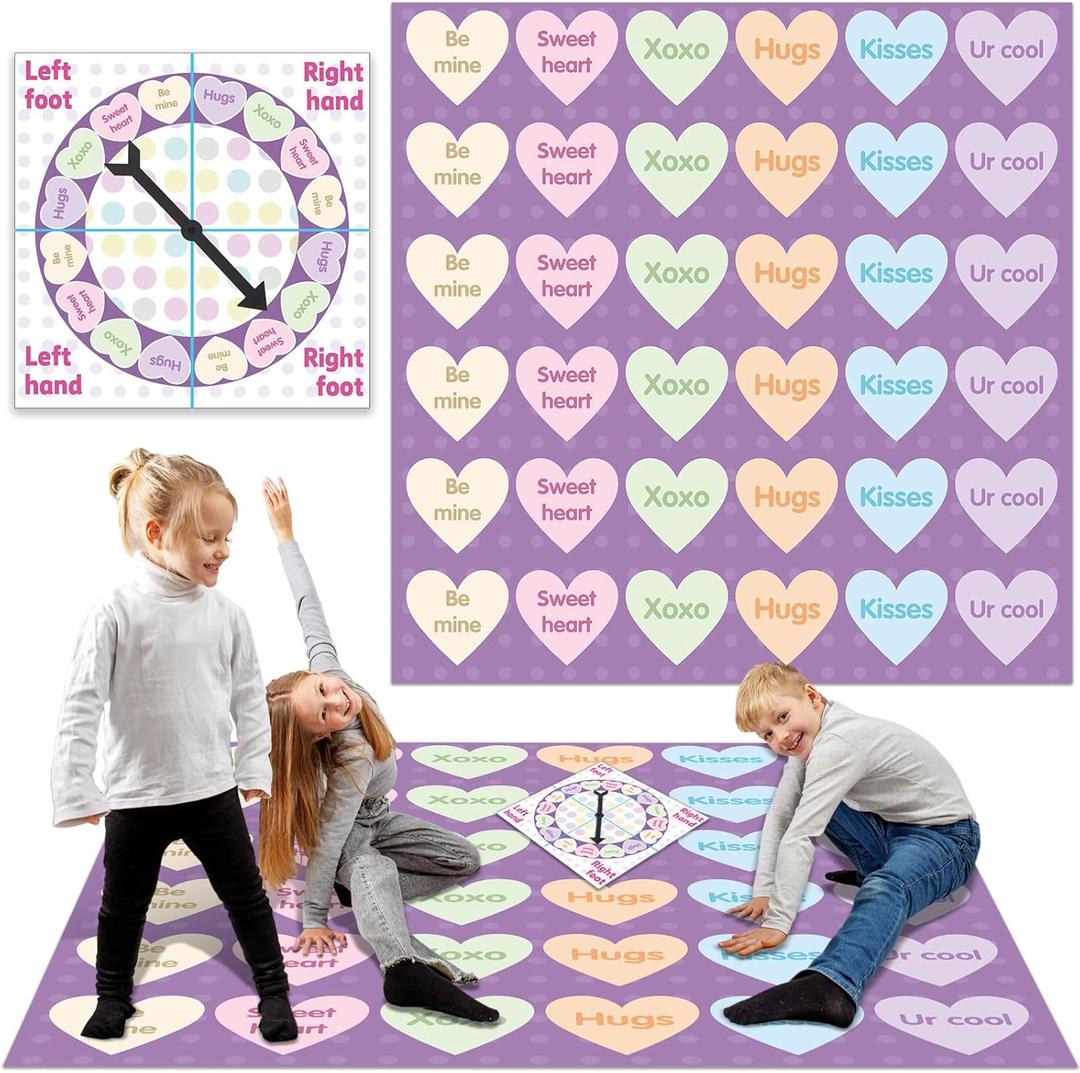 2 Pcs Valentine Day Games for Kids Valentine Conversation Heart Party Bending and Twist Game with Bright Colors Conversation Hearts Game Mat Spinner for Valentine Day Party Classroom School