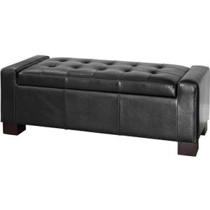 Christopher Knight Home Guernsey Leather Wood-Frame Storage Ottoman, Black