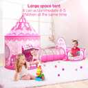GeerWest 3PC Princess Tent for Girls with Kids Ball Pit and Crawl Tunnel for Toddlers, Pink Pop Up Playhouse Toys Indoor& Outdoor for Birthday Gifts