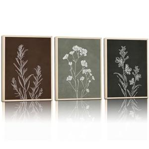 3Pcs Minimalist Plant and Flower Wall Art Modern Minimalist Style Plant and Flower Poster Image Print Gallery Home Decor Painting Suitable for Living Room Bedroom Bathroom 12x16 in Ready to Hang