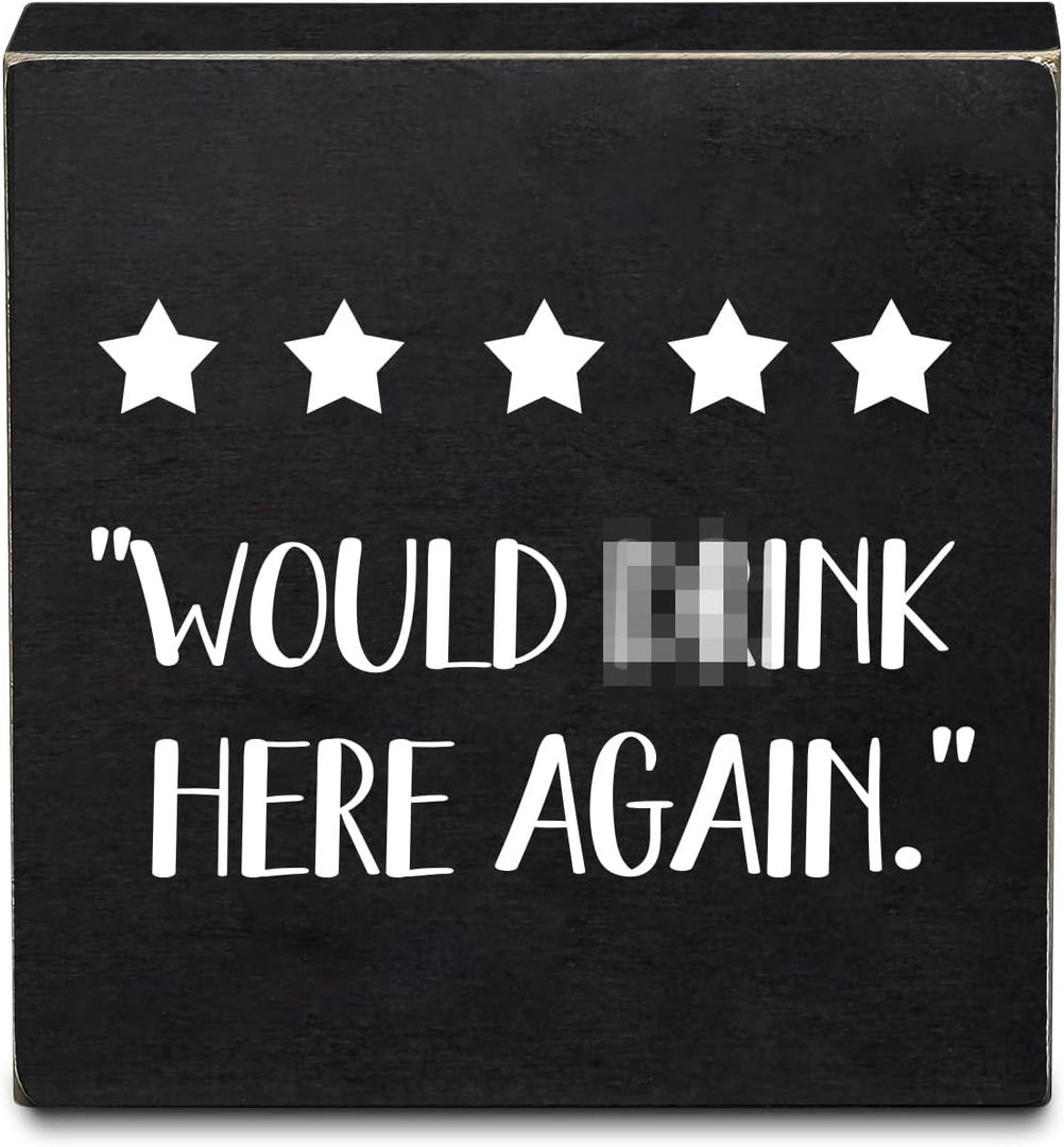 Black Wooden Box Signs Wood Bar Cart Sign Decor Black Kitchen Office Decor, 6 X 6 Inch, Cute Bathroom Sign