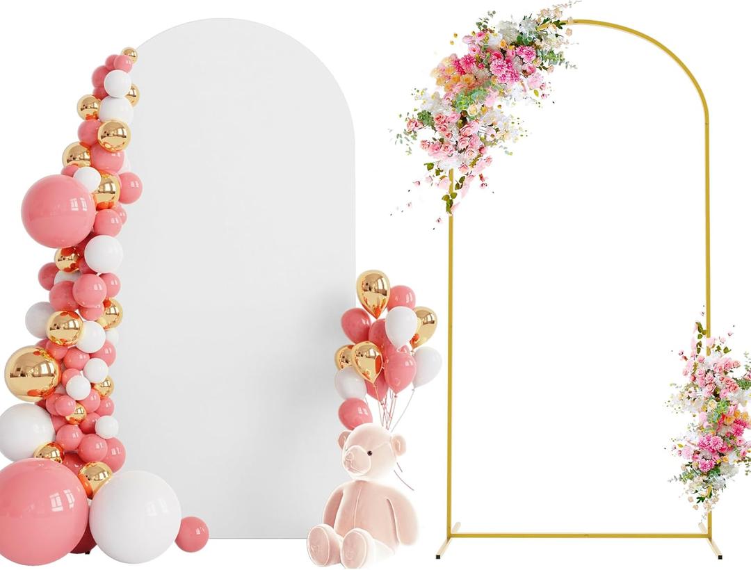 Wokceer 6.6 FT Wedding Backdrop Arch Stand and White Arch Cover, Metal Arch Stand with Arch Stand Cover for Birthday Party Wedding Ceremony Bridal Baby Shower Event Decor