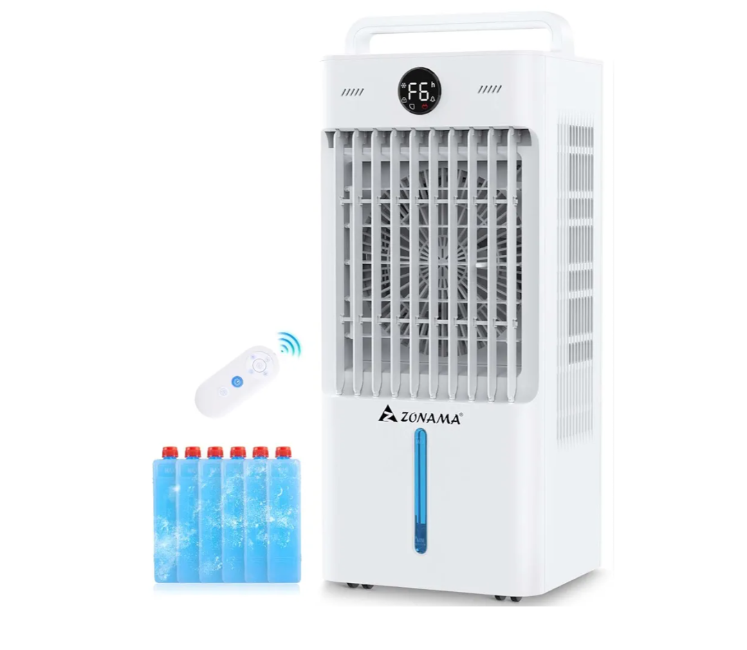 Swamp Cooler, 3-IN-1 Evaporative Air Cooler with Display & Remote, Windowless Portable Air Conditioners with Ice Cooling, 12H Timer, 6 Speeds, 60° Oscillation, Air Cooler Fan for Home Office