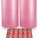 Pacific Mailer 2-Pack Anti-Static Bubble Cushioning Wrap Rolls, 3/16" x 12" x 72' ft Total, Perforated Every 12", 20 Fragile Stickers for Packaging, Shipping, Mailing