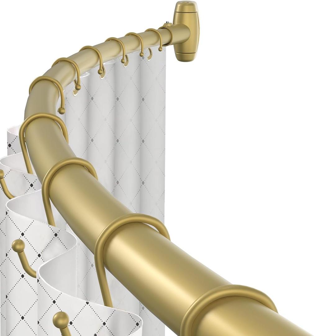 Curved Shower Curtain Rod, TOPROD Round Shower Curtain Rod 48 to 72 Inches Adjustable, Rounded Bowed Stainless Steel Shower Rods for Bathroom, Bathtub, More Shower Space, Gold, Need to Drill