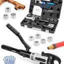 Hydraulic Pipe Crimping Tool Copper Tube Fittings with 1/2", 3/4", 1" Dies for Viega Pro-Press Elkhart Conex Includes 3/8", 1/2", 5/8", 3/4", 1" Dies for ASTM F1807 PEX Pipe Rings