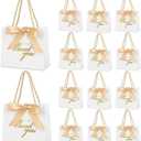 Mauproy 20 Pack Small Thank You Gift Bags with Handles, 5.5''x 2.5''x 4.7'' Mini Paper Gift Bags with Ribbons Party Favor Bags for Mother's Day Wedding Baby Shower Bridal Shower (White)