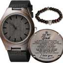 Kenon Personalized Father's Day Wooden Watches Gift for Dad Husband Man- Customized Handmade Wood Watch with Stainless Steel Strap - Graduation Valentines Christmas Birthday Gift for Men