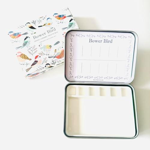 Bower Bird Travel Ceramic Watercolor Palette with 12-Well Porcelain Mixing Tray & Metal Tin Box - Portable Art Kit for Gouache, Studio & Outdoor Painting (6Well)
