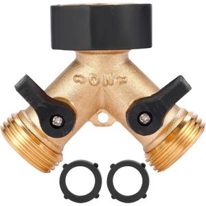 Garden Hose Splitter 2 Way Heavy Duty, Y Connector Brass Garden Hose Adapter, Hose Bib Splitter with 2 Extra Rubber Washers