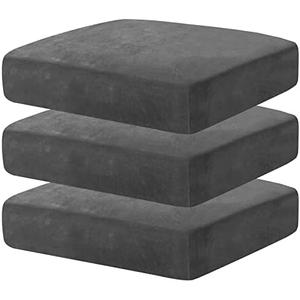 MAXIJIN Velvet Stretch Seat Cushion Covers Couch Cushion Cover for Individual Cushions Sofa Seat Cushion Slipcovers with Elastic Bottom (3 Piece XL Sofa Cushion Covers, Gray)