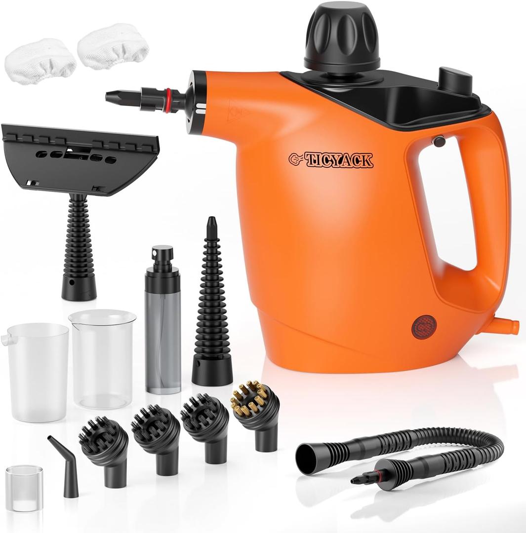 Handheld Steam Cleaner, Steam Cleaner with 16 PCS Accessory & Safety Lock, 500ML Large Capacity Natural Surface Steam for Cleaning, Multipurpose Steamer for Home, Car, Bathroom, Grease (Orange) (Orange)