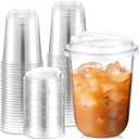 Baderke 50 Sets Clear Plastic Cups with Lids, Iced Coffee Cups with lids,Disposable Plastic Smoothie Cup for Cold Drinks, Sip Lid (16 oz)