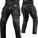 JAG Motorcycle Protective Pants - Dual Sport Motocross Pants, with Armor Impact Protection & Water Resistant Cordura Fabric (42W x 30L, Black)