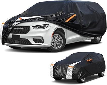 Minivan Car Cover for Chrysler Pacifica 100% Waterproof All Weather, Heavy Duty Outdoor Full Exterior Covers Rain Sun Wind UV Protection, Black