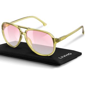 livho Trendy Polarized Aviator Sunglasses Women Men, Retro Sun Glasses for Women Men 2025, Oversized UV Protection Shades (Gold/Pink)