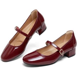 hingswink Mary Jane Shoes Women Low Heels Dress Shoes Pumps Low Heel 2 Inch Chunky Heel Mary Janes Pumps with Adjustable Ankle Strap for Women Dressy Casual (8, Shinny)