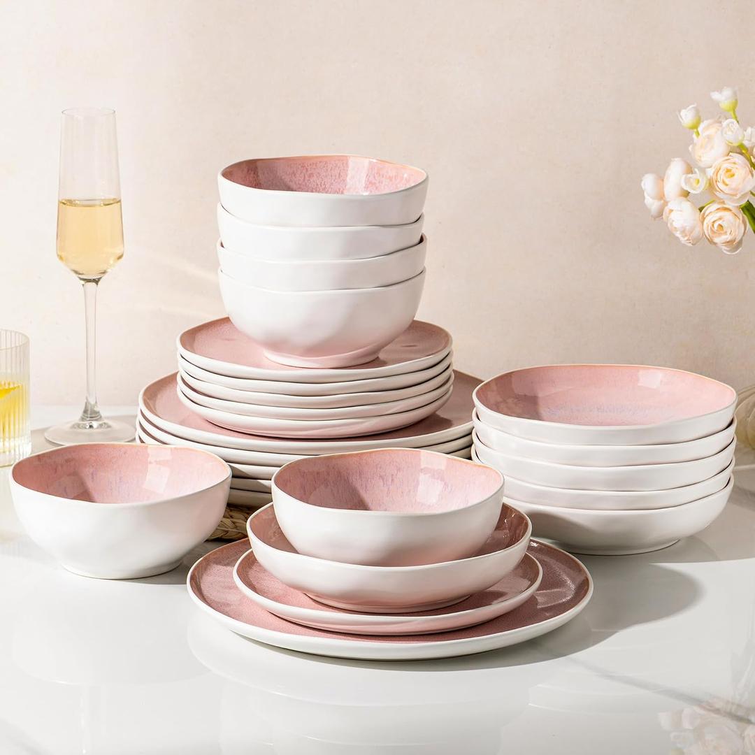 GBHOME Stoneware Dinnerware Sets for 8,24 Piece Rustic Plates and Bowls Set