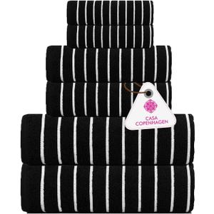 CASA COPENHAGEN Ecstatic 6Pcs 100% Egyptian Cotton Large Designer Towels Gift Set- Coal Black, 600GSM, 2Bath 2Hand 2Washcloths, Bath Towels for Bathroom Set for Women & Men, 27 x 55 inches