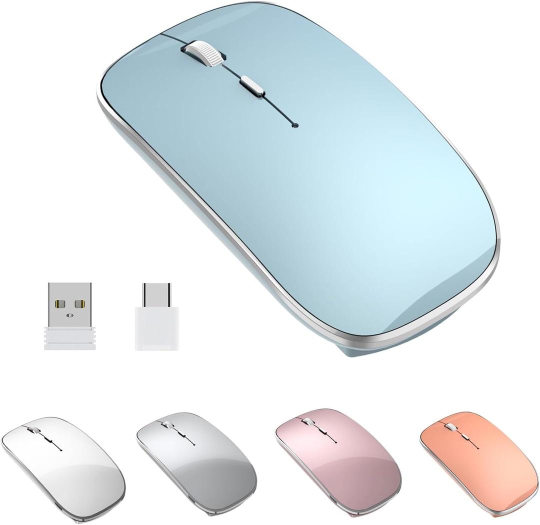 Wireless Mouse Chargeable Portable Silent USB and Type-C Dual Mode Wireless Mouse 3 Adjustable DPI for Laptop, Mac, Mac, Android, PC (Q23S Black) (Blue)