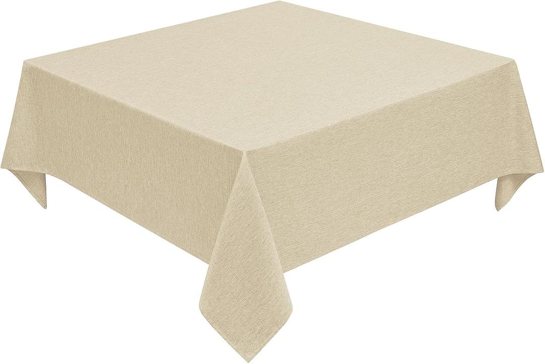 Decorelia Faux Linen Square Tablecloth for Dining Room,Waterproof Texture Decorative Farmhouse Rustic Table Cloth for Indoor Outdoor Party, Holiday, Banquet Picnics, Patio,52 x 52 Inch (Square),Beige