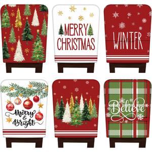 6 Pcs Christmas Chair Covers Christmas Chair Back Covers Xmas Chair Protector Slipcovers Washable Winter Dining Room Seat Covers for Home Hotel Kitchen Decorations (Red Green Christmas)