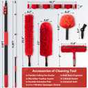 20FT High Reach Ceiling Duster Kit with 5-12ft Extension Pole Fan & Cobweb Cleaner, Microfiber Feather Duster, 2-in-1 Window Squeegee, 270 Rotating Head, Reusable & Washable, Wall-Mount Rack