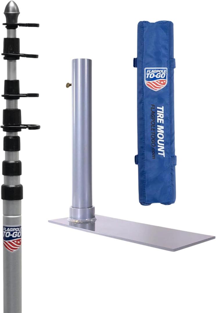 Flagpole-to-Go Ultimate Tailgate Kit with Portable Flagpole and Tire Mount, 20 Ft with Foam Bumper