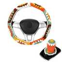 Crochet Steering Wheel Cover Set,Cute Steering Wheel Cover Boho 14-15 in,Handmade Sunflower Granny Square Decor for Women,Hippie Car Accessories((Steering Wheel+Shift Knob) Cover)