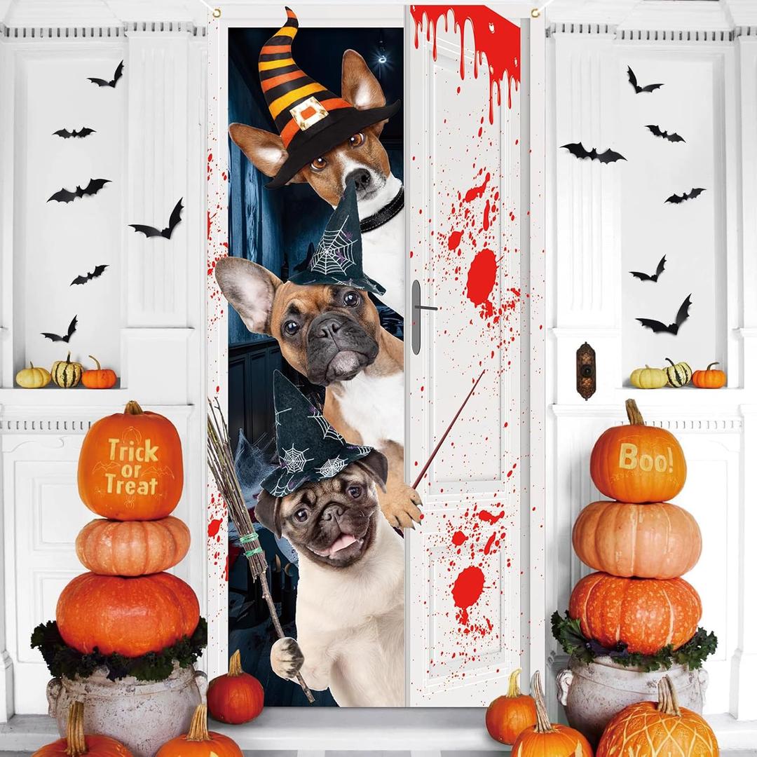 2 x Halloween Door Cover, Funny Dog Join in The Fun Front Porch Sign Banner, Halloween Decoration and Supplies for Home