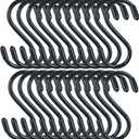 30 Pack Vinyl Coated Heavy Duty S Hooks for Hanging Plants, Clothes, Non Slip Steel Metal Black Rubber Coated Closet S Hooks for Hanging Jeans, Jewelry, Pot, Pan