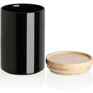 Sweejar Kitchen Canisters Ceramic Food Storage Jar, Stackable Containers with Airtight Seal Wooden Lid for Serving Coffee Bean, Flour, Tea, Cookies and More - 58 Fl Oz(Black)