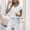WIHOLL Womens Summer Tops Cap Sleeve Sweater V Neck Shirts Beach Vacation Clothes Business Casual Fashion Clothing (White, L)