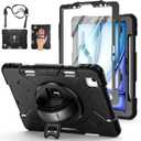 Case for iPad Air 11 M4 2026/ M3 2025/ M2 2024: Silicone Cover for iPad Air 5th & 4th Generation 10.9 Inch (2020/2022) with Screen Protector- Stand- Handle- Shoulder Strap- Pencil Holder
