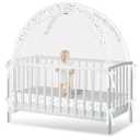 Crib Tent to Keep Baby from Climbing Out - Crib Net to Keep Baby in - Pop Up Breathable Cribs Cover - Canopy with Upgrade Strong Mesh and Durable Zipper (White-Star and Moon, Lager)