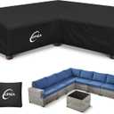Kipiea V-Shape Outdoor Patio Furniture Covers Waterproof, 500D Heavy-Duty Outdoor Sectional Cover Windproof, Patio Sectional Sofa Cover Anti-UV, No Tears & No Fading (120"/120"L x 33.5"D x 31"H)