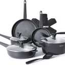 THE ROCK SOHO 15Pcs Cookware Set Pots and Pans Set Non Stick with ROCK.TEC Compact for Urban Kitchens, Nothing Sticks, Never Warps, Lasts Longer, Induction & Dishwasher Safe, Black