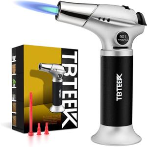 TBTEEK Butane Torch, Kitchen Torch Cooking Torch with Safety Lock & Adjustable Flame for Cooking, BBQ, Baking, Brulee, Creme, DIY Soldering(Butane Not Included) (Silver)