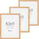 8.5x11 Picture Frame Set of 3, Solid Oak Wood & Tempered Glass, 8.5 x 11 Frame for Wall, Rustic Wood 8.5 by 11 Frames, 8.5x11 Frame with Mat for 6x8, Natural Oak Color